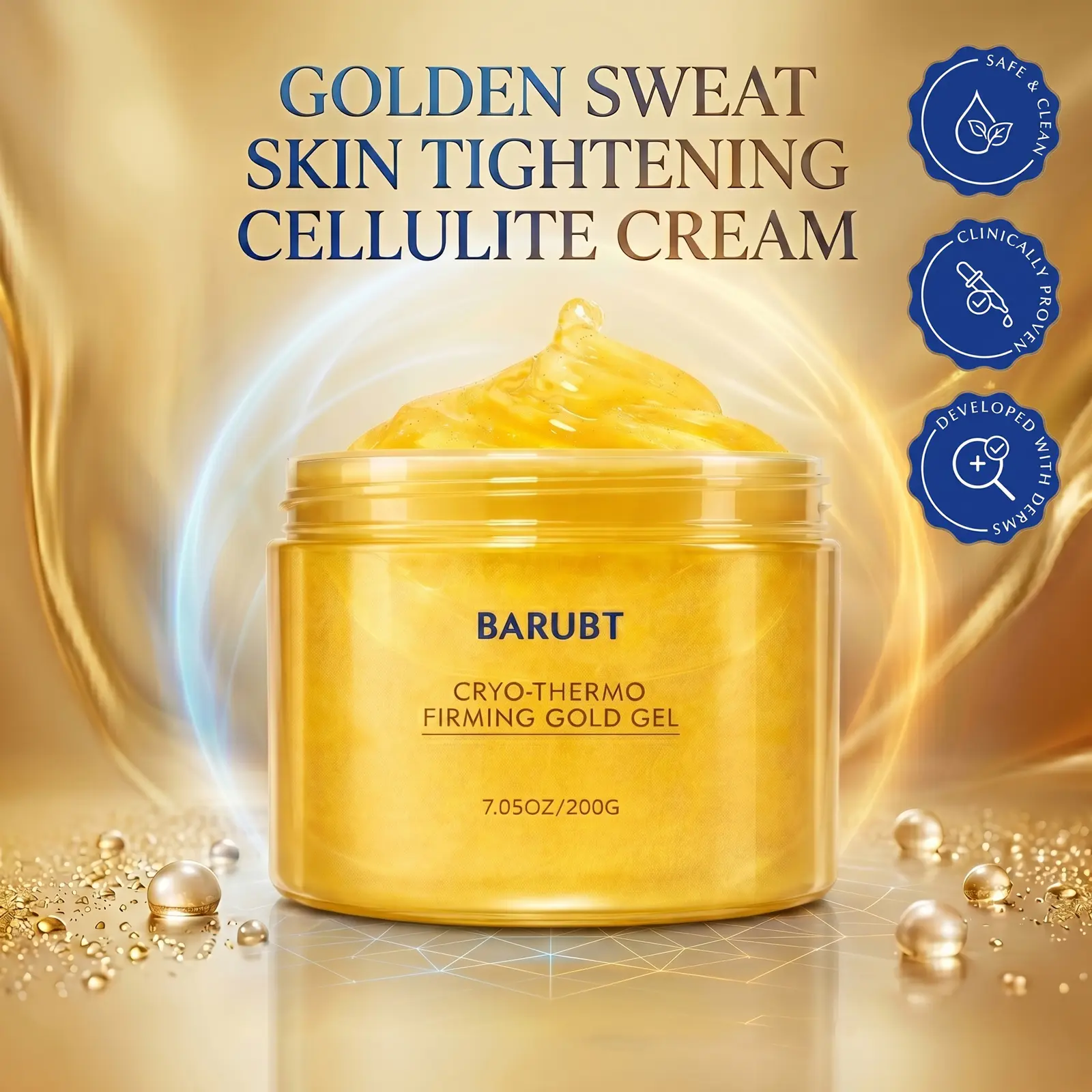 [BARUBT]15-Day Fast-Acting Anti Cellulite Firming Gold Cream | Dual-Action Hot & Cold Body Gel for Toning & Smoothing Skin | Targeted Care for Belly, Thighs & Arms | Refreshing Hydrating Formula for Men & Women | 200G mothersdaygift