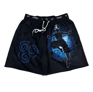 Avatar The Last Airbender Black Unisex Sports Double-Layered Inner Shorts Full Print Drawstring Design Men Women Mesh Basketball Shorts 4 Pockets 5.5 Inseam