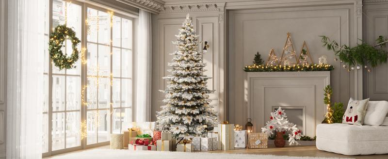 YITAHOME Prelit Mountain Flocked Christmas Tree 7.5FT, Atificial Christmas Tree, with LED Lights, Pine Cones, Branch Tips, Full Flocked Xmaxs Trees, Home Party Decoration YITAHOME Prelit Mountain Flocked Christmas Tree 7.5FT, Atificial Christmas Tree, with LED Lights, Pine Cones, Branch Tips, Full Flocked Xmaxs Trees, Home Party Decoration