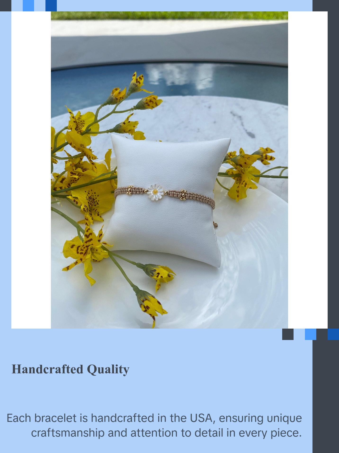 Adjustable Macrame Daisy Flower Bracelet