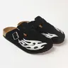 Men's Backless Suede Mules Flame Embroidery Cork Footbed Casual Daily Clogs Walking Shoes