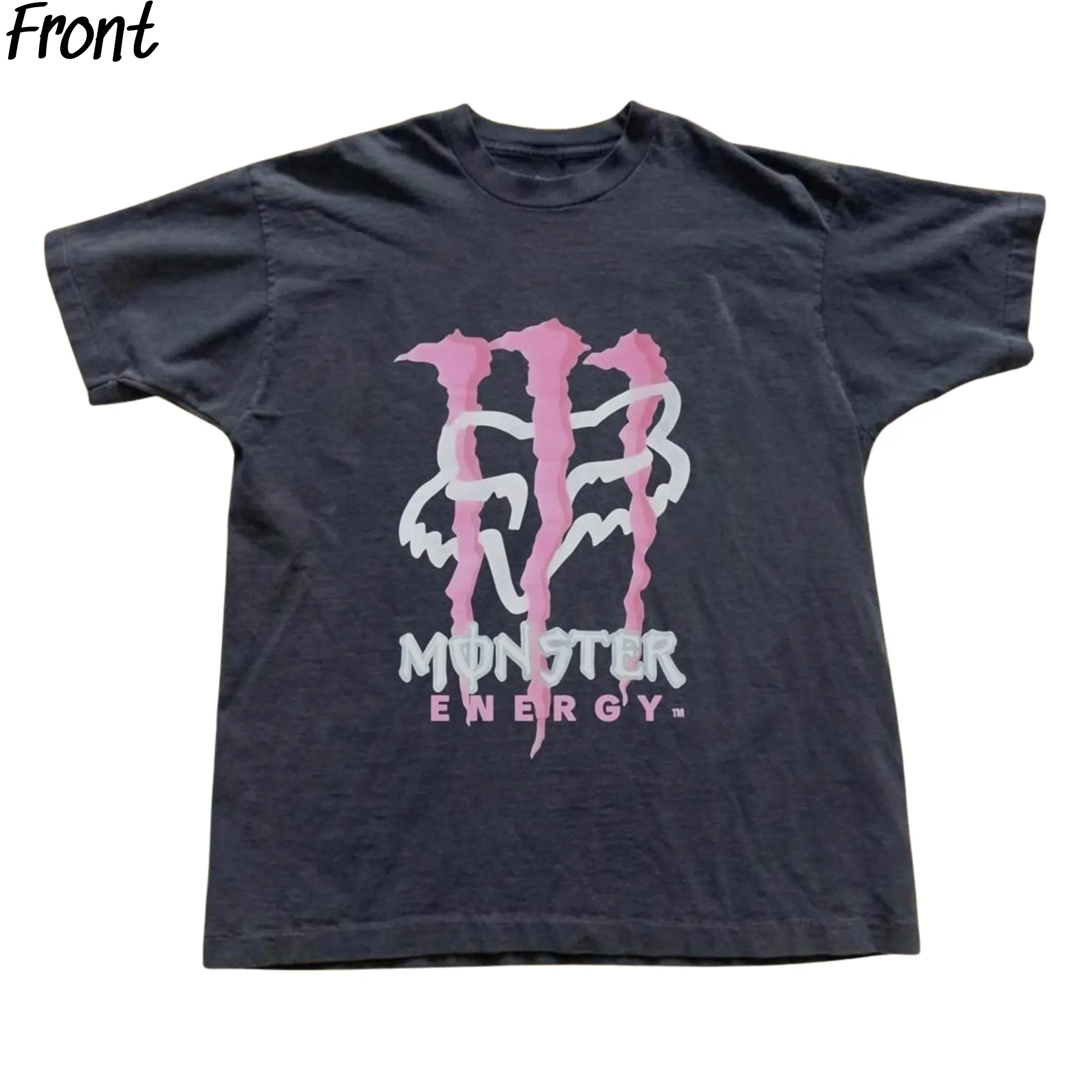Vintage F0x Racing x Monster Energy with Pink Accents Graphic Tee, Racing Shirt, Monster Logo Shirt, Y2K Grunge Gothic Tees, Motocross Merch, Y2K Emo Scene Amity Affliction Style, 100% Cotton Lightweight Shortsleeve