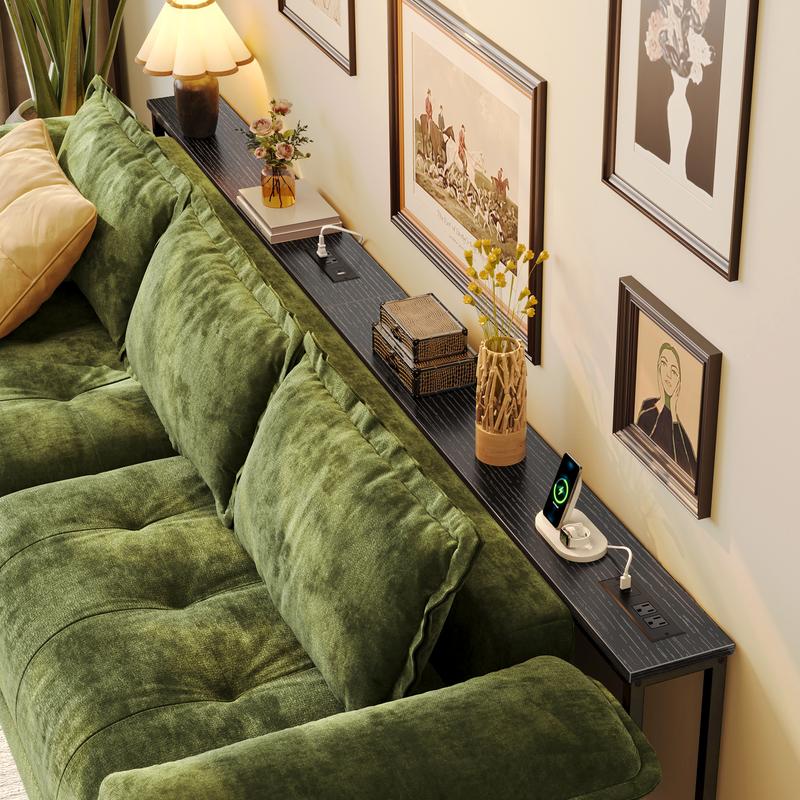 Huuger 102.4/110.2 Inch Sofa Table with Power Outlets, 23.9’’-34.4’’ Height Adjustable Range, Behind Couch Table with USB-C Ports, Sofa Tables Narrow Long, Skinny Console Table, Small Spaces