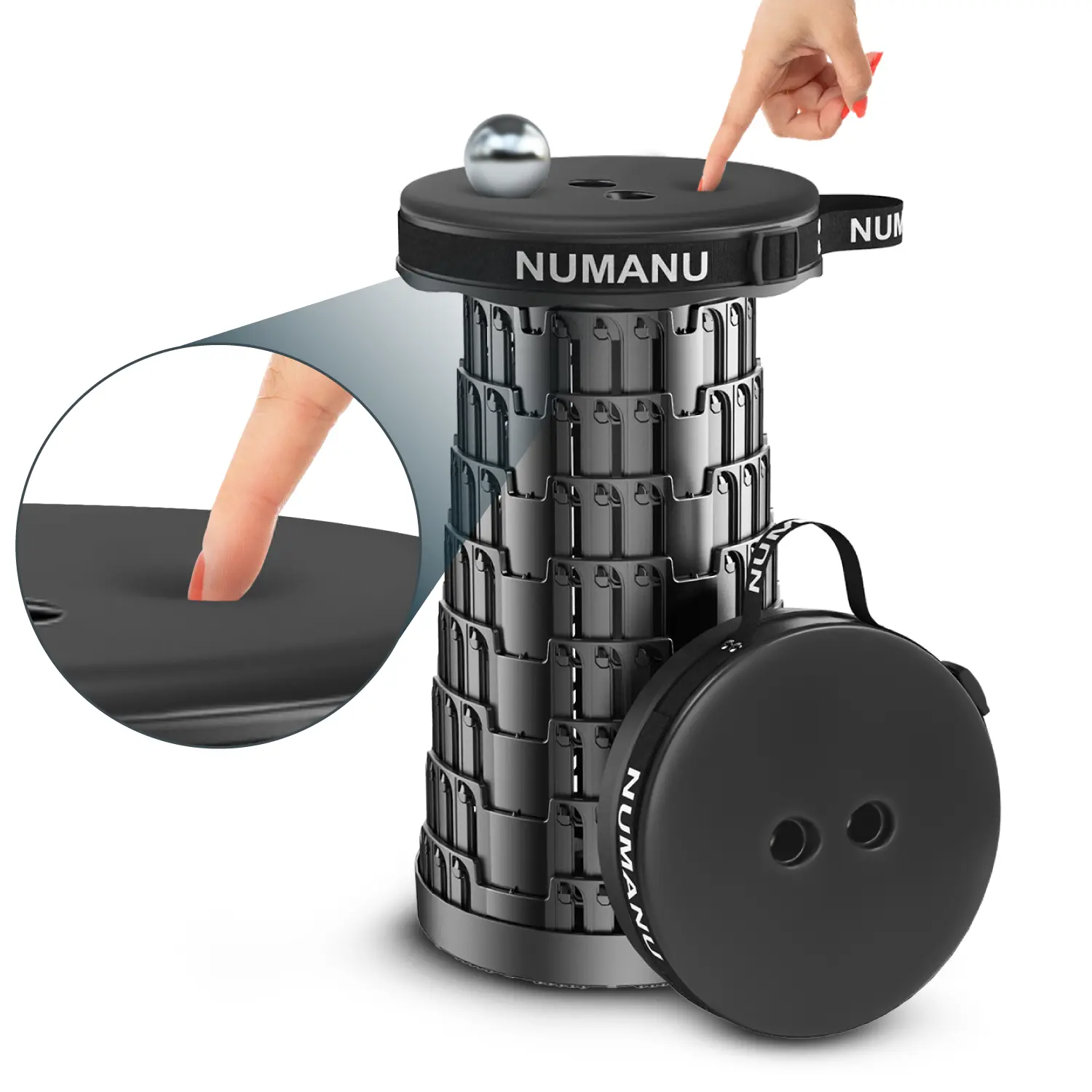 NUMANU Padded Collapsible Stool, Heavy Duty Telescoping Seat Supports 620 lbs, Lightweight Portable Camp Chair for Outdoors, Hunting & Gardening, Collapsible Telescoping Stools, Compact Fold Stools