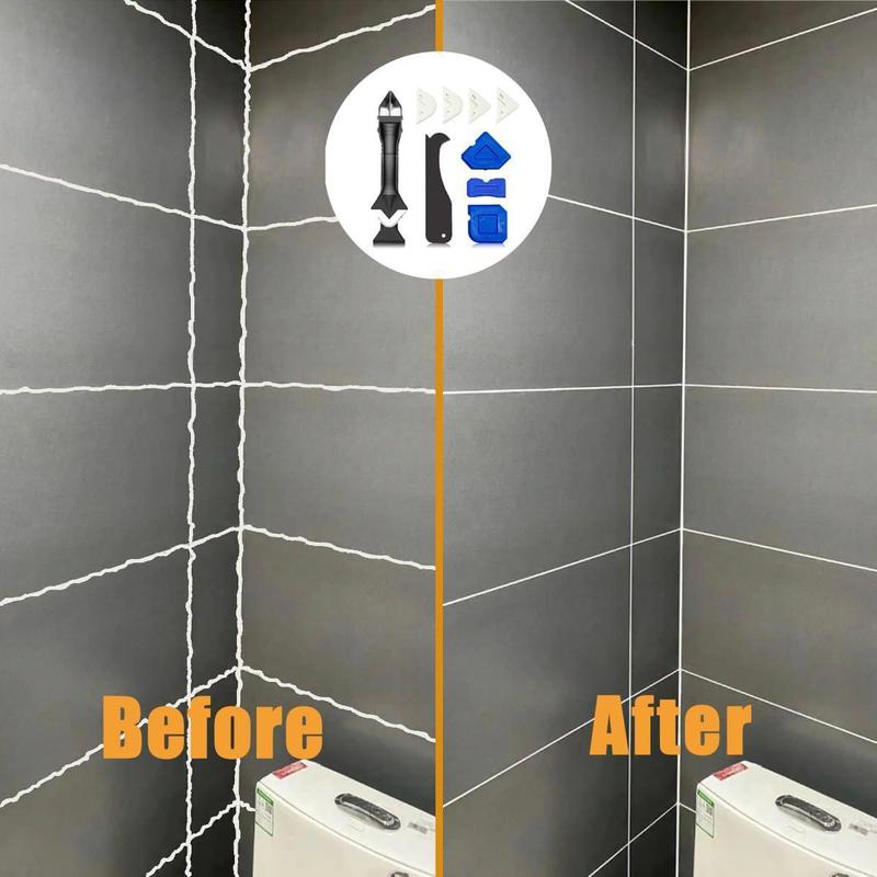 PUKEGM 3 in 1 Silicone Caulking Tools（Stainless Steelhead,Sealant Finishing Tool Grout Scraper, Reuse and Replace 5 Silicone Pads,Great Tools for Kitchen Bathroom Window, Sink Joint