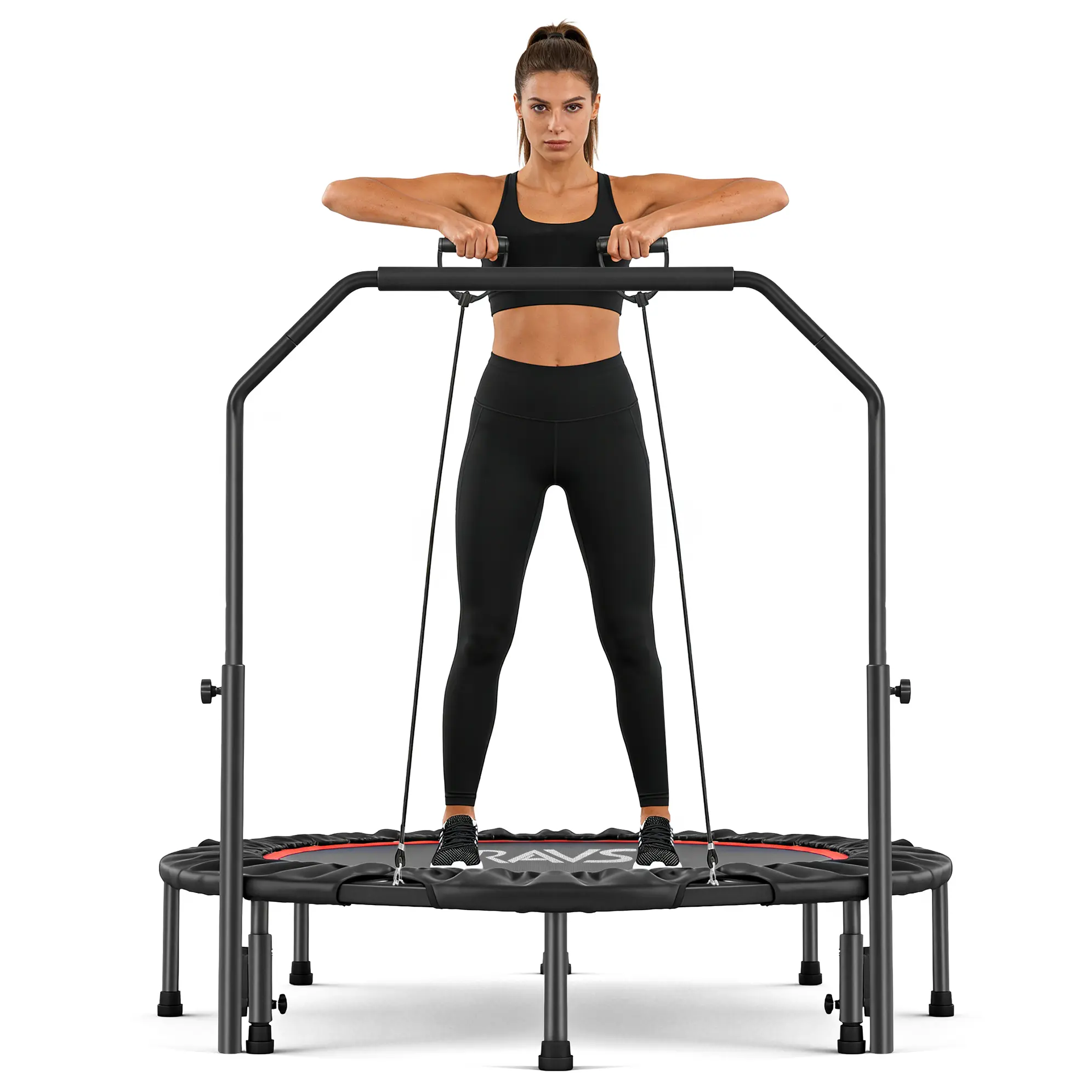 RAVS 48-in Rebounder Trampoline for Rebounding & Senior Fitness, Foldable Frame, Adjustable Bar, Upgraded Non-Slip Stable Legs, Shock Absorbent, 450 lbs Weight Capacity for Adults