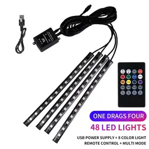 RBG LED Car Interior Lights Footwell, App+Remote, 48 LED Multicolor Music Auto Interior Strip Light with Remote Control, Waterproof Lighting Lamp Kit Under Dash with Charger, Car Accessories (USB)