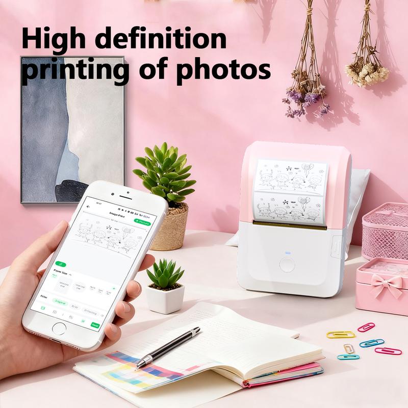 Mini Label Sticker Printer, 2 Inch Barcode Portable Printer, Thermal Label Printer For Address, Clothing, Warehouse, Mailing, Flower Shop, Compatible With Phone & Laptop(Pink), Portable Inkless Label Makers