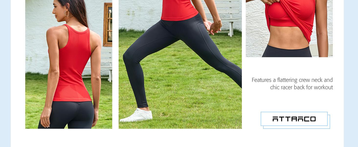 ATTRACO Women Workout Tank Tops with Built in Bra  Basic Ribbed Tank Top Crew Neck Racerback Athletic Camisole Seamless