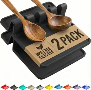 2 Pack Silicone Spoon Rest for Stove Top – Heat Resistant Utensil Holder with Drip Pad for Kitchen Counter, Spatula & Cooking Tools