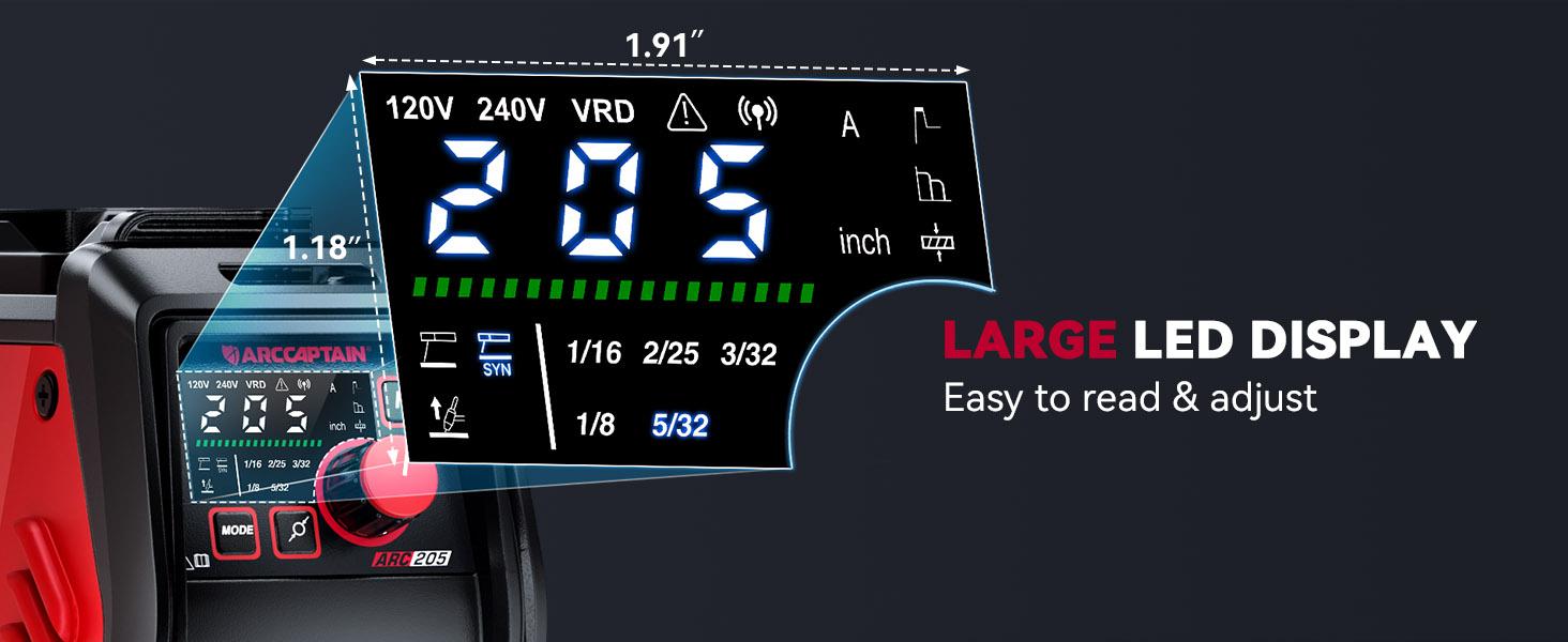 ARCCAPTAIN iControl ARC205 Pro Stick Welder, [APP Control] 205Amp ARC/Lift TIG Welding Machine, Large LED Display, IGBT Inverter 110V/220V MMA Welder with Hot Start, Arc force, and Anti-Stick