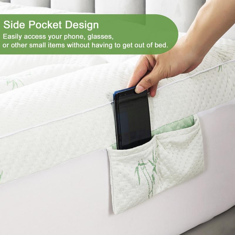 Springtok 2026 OBOEY Bamboo Mattress Topper 1000GSM with 1 Pillow Protector&Eye Mask, Side Pocket, Waterproof Mattress Protector, Cooling Extra Thick Breathable Mattress Pad Cover,8-21” Deep Pocket