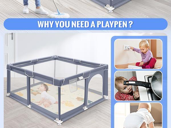 【Clearance Sale】Baby Playpen with Anti-Slip Mat, Indoor&Outdoor Playard Kids Activity Center with Gate,Sturdy&Safety Baby Fence,for Infants & Toddlers