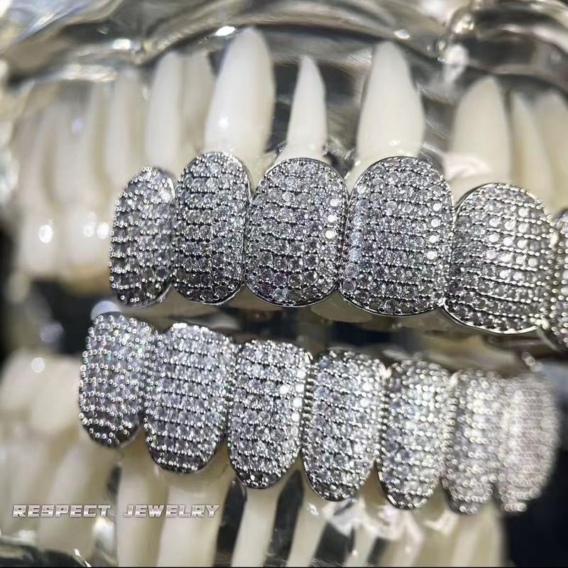Diamond Grillz unisex 8-Tooth Micro-Paved Zircon Full Coverage Iced Out Luxury Statement Hip Hop Party Nightclub Performance Diamond Grillz unisex 8-Tooth Micro-Paved Zircon Full Coverage Iced Out Luxury Statement Hip Hop Party Nightclub Performance