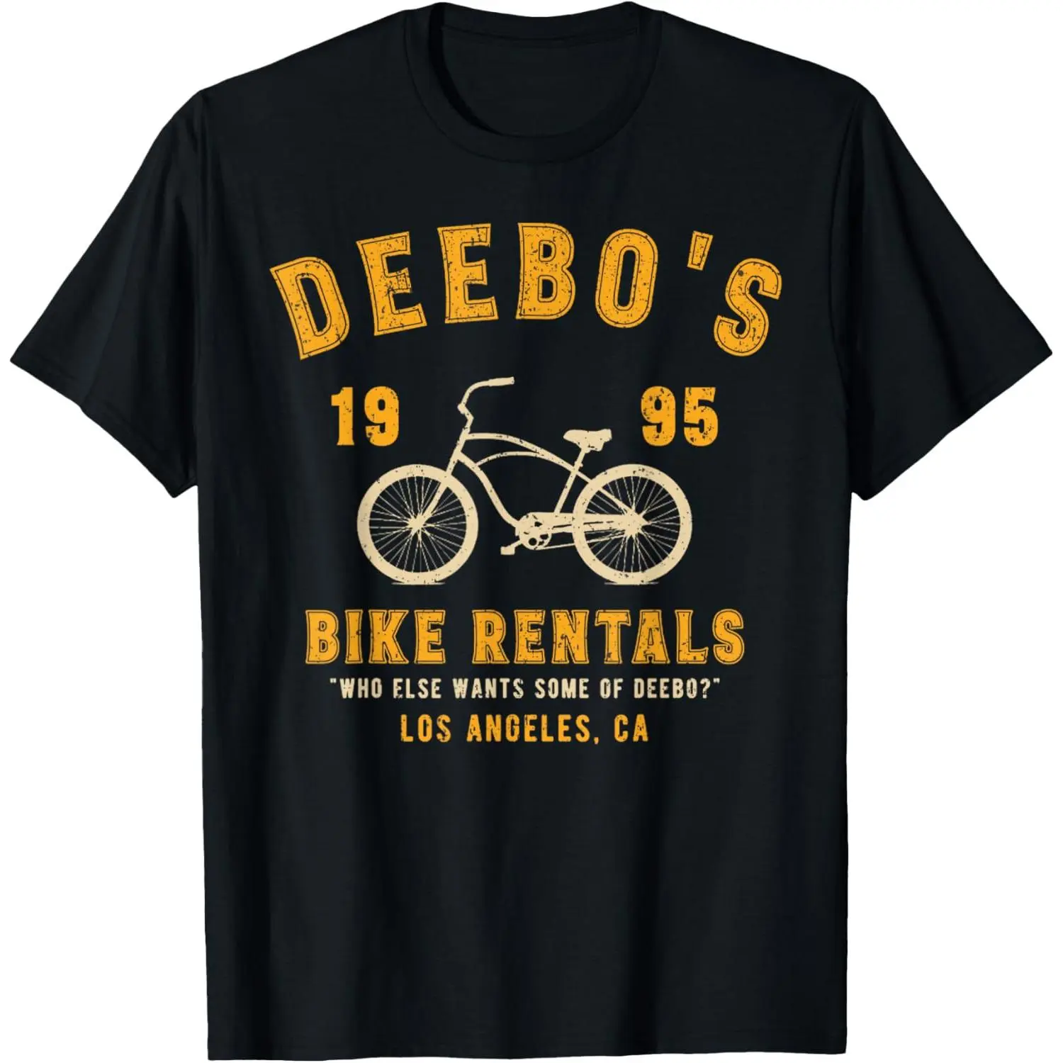 Men's Vintage Deebo's Bike Rentals Print T-Shirt - Round Neck, Ribbed Cotton, Fitted Cut, Streetwear, Chinese New Year Casual Outdoor Top