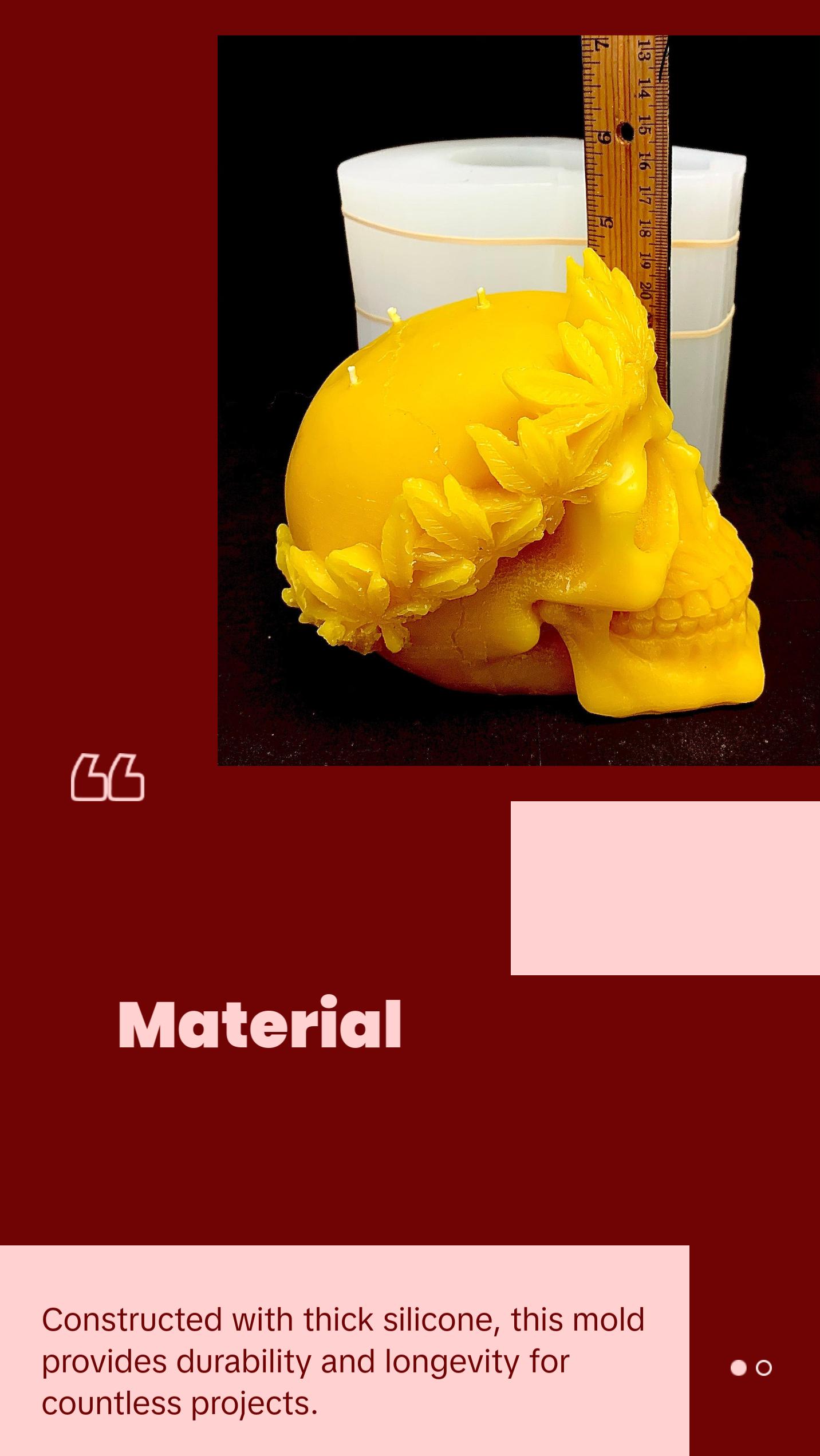 3D Silicone skull Mold - skull candle soap resin mold - skull with marijuana leaf - halloween mold