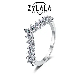 [177] Synthetic Moissanite Ring Luxurious V-Band 925 Silver Jewelry Engagement Casual Daily Wearing
