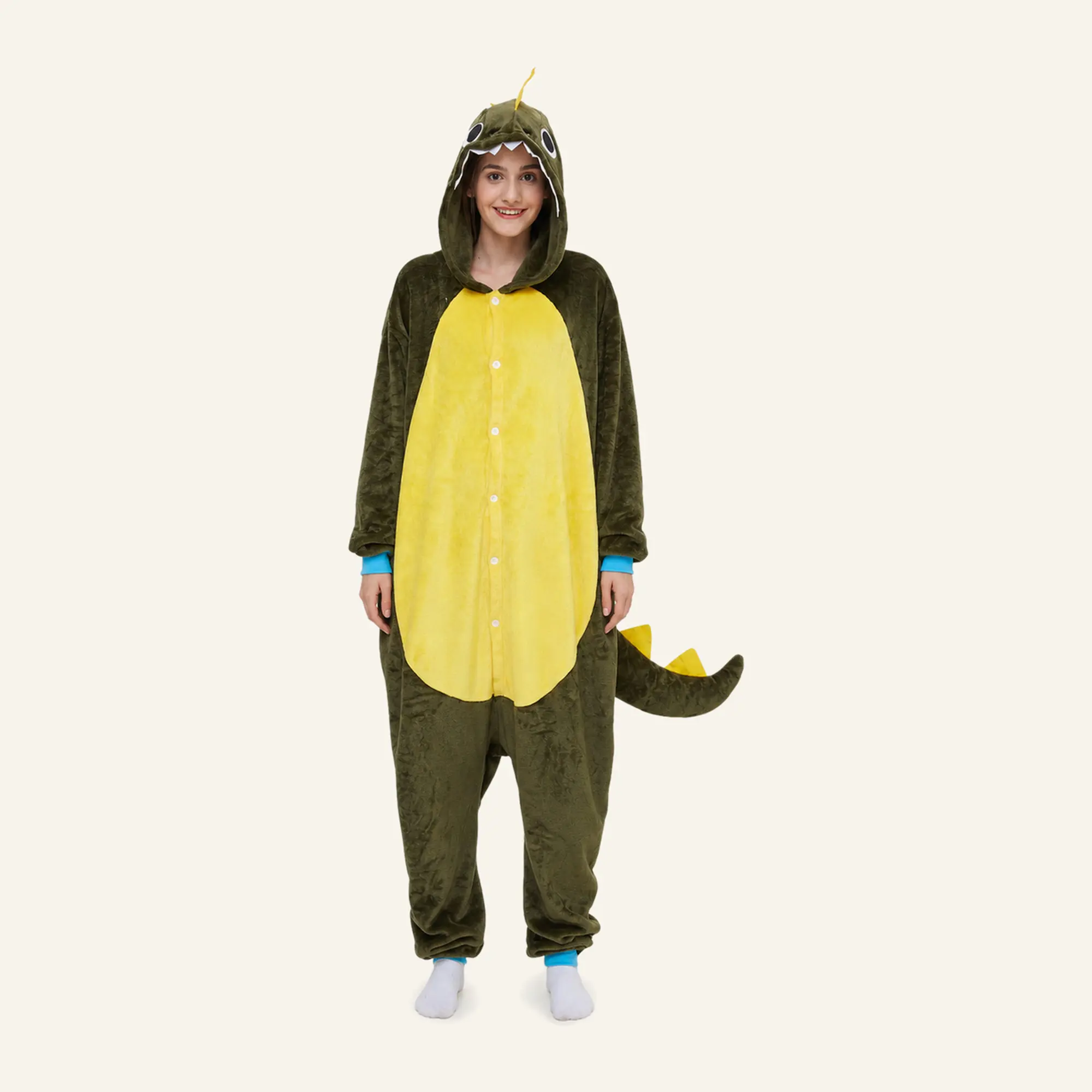Women's Hoodie Dinosaur Kigurumi Onesie - Unisex Adult, Longsleeves, Pockets, Relaxed All-Season Pajama Sleepwear & Loungewear