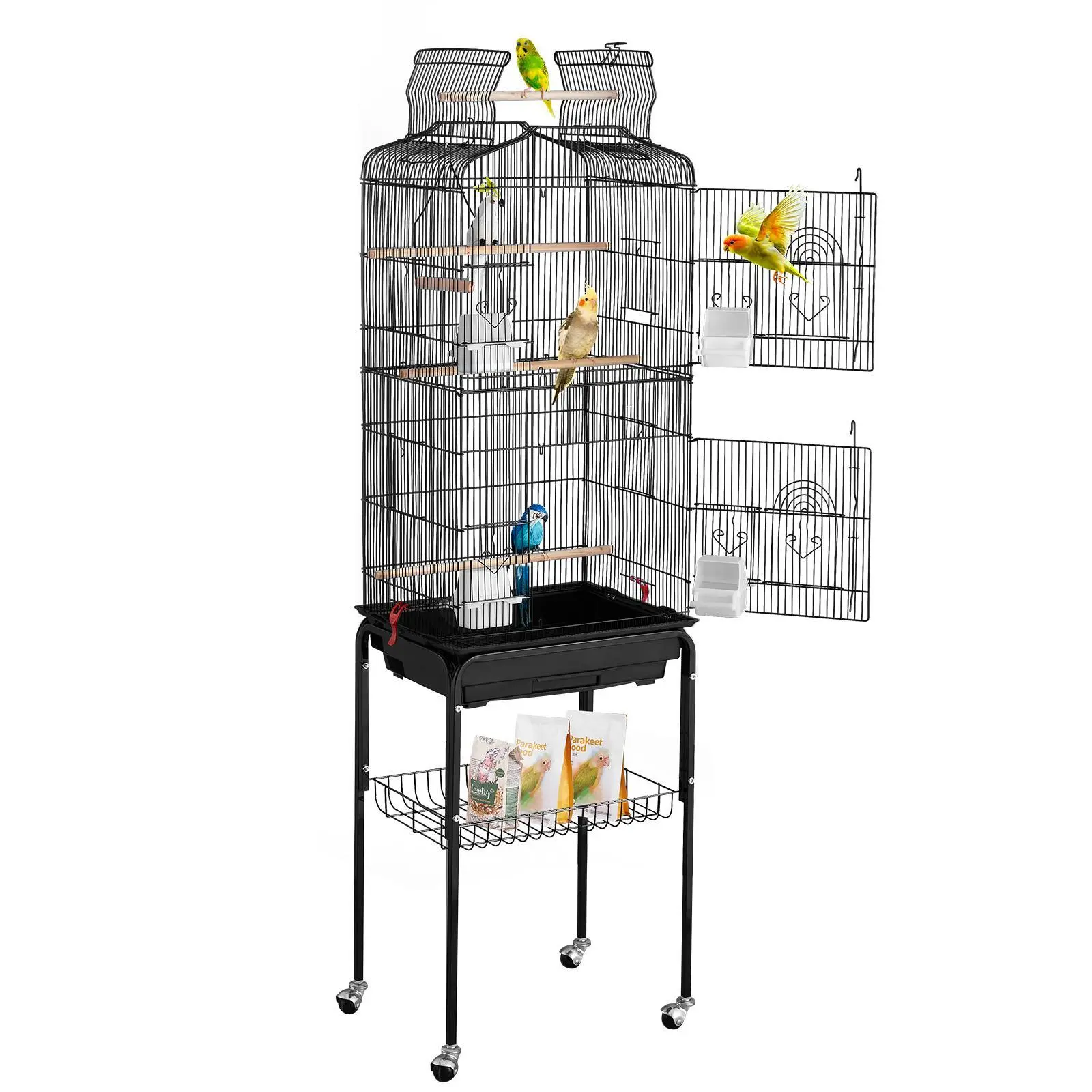 【SummerFinds】VEVOR Large Bird Cage,  , 62 in, Open Top Parakeet Cage with Rolling Stand,  Steel Bird Flight Cage with Removable Tray, Budgie Birdcage with 4 Perches, Parrot Cage for Lovebirds Cockatiels Pet Toy