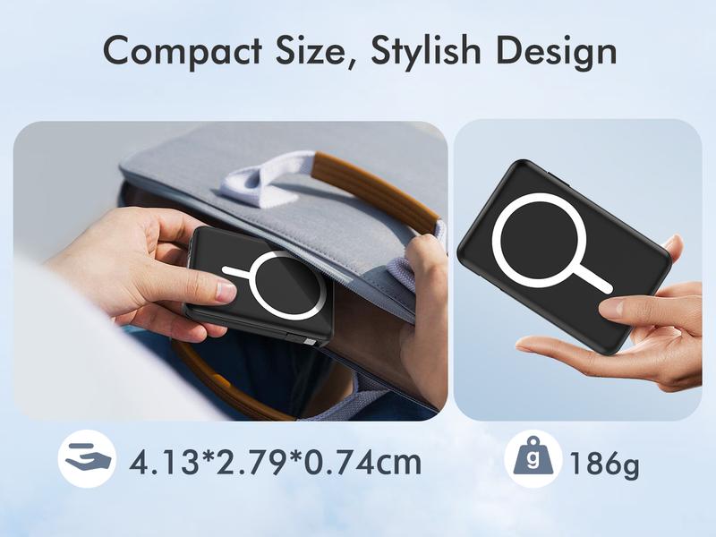 Podoru for MagSafe Battery Pack, 10000mAh Power Bank Built-in USB-C Cables Wireless Magnetic Portable Charger for iphone 15 and above model Podoru for MagSafe Battery Pack, 10000mAh Power Bank Built-in USB-C Cables Wireless Magnetic Portable Charger for iphone 15 and above model