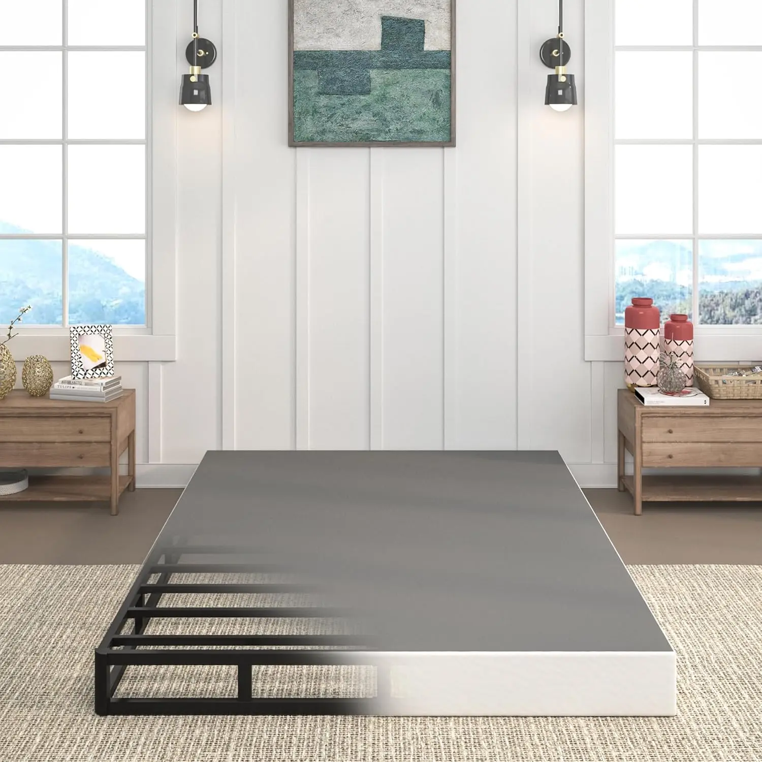 7 Inch Box Spring for Queen Bed, Heavy Duty Metal Mattress Foundation, 3000 lbs Capacity, High Profile, Noise-Free, Easy Assembly with Fabric Cover