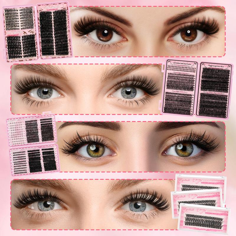 Cluster Lash Extension Gift Set, 30D 40D 60D 80D 100D Natural Styles Cat Eyes Extra Volume, Soft & Lightweight, with Bond & Seal, Remover, Tweezers, Brush, Easy DIY Eyelashes at Home, Salon Look at Home, Long-Lasting Glamorous Effection Valentine's Day