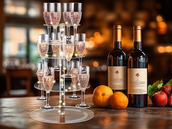 NiHome 3-Tier Clear Acrylic Champagne Tower with String Light, 12-Glass Cocktail Tree Stand Wine Rack for Weddings, Parties & Cocktails - Utensils NiHome 3-Tier Clear Acrylic Champagne Tower with String Light, 12-Glass Cocktail Tree Stand Wine Rack for Weddings, Parties & Cocktails - Utensils