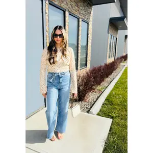 Ditsy Print Pointelle Knit Bell Sleeve Bodysuit