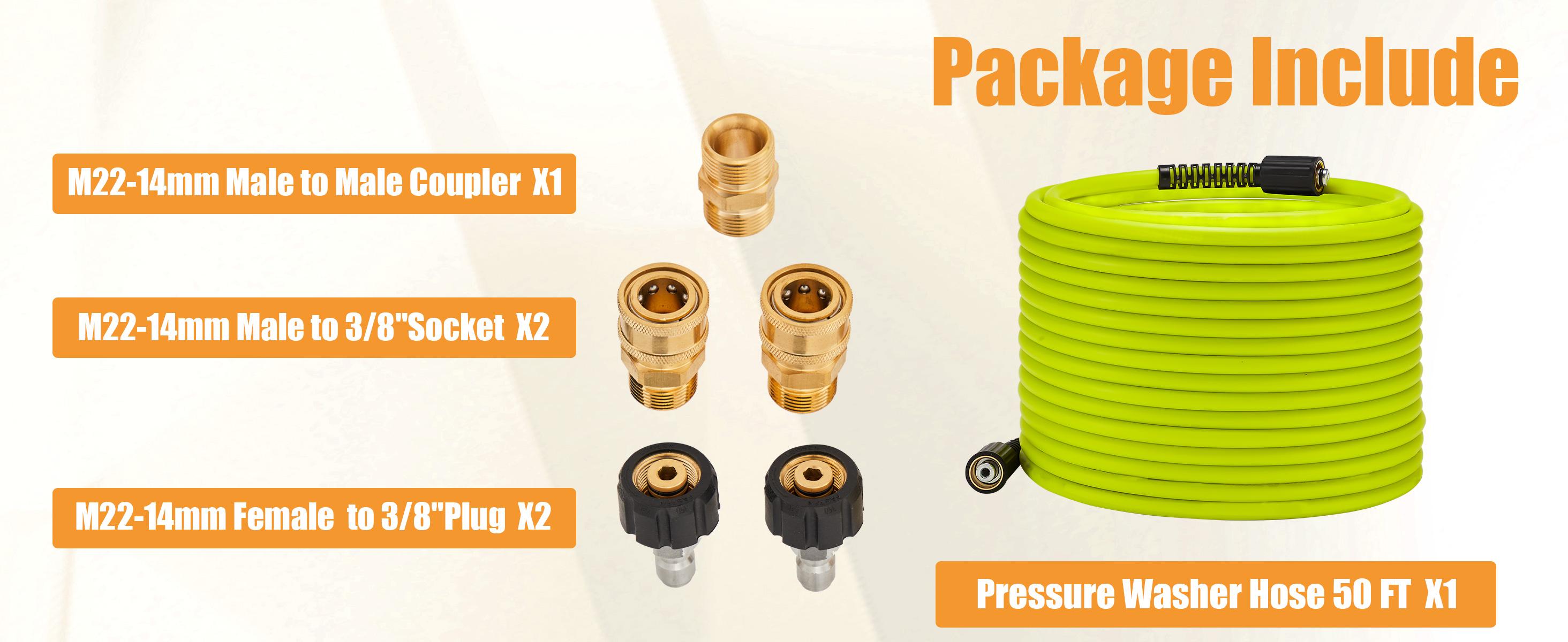 M MINGLE Pressure Washer Hose 50 FT x 1/4" - Replacement Power Wash Hose with Quick Connect Kits - High Pressure Hose with M22 14mm Fittings - 3600PSI, ChristmasGift M MINGLE Pressure Washer Hose 50 FT x 1/4" - Replacement Power Wash Hose with Quick Connect Kits - High Pressure Hose with M22 14mm Fittings - 3600PSI, ChristmasGift