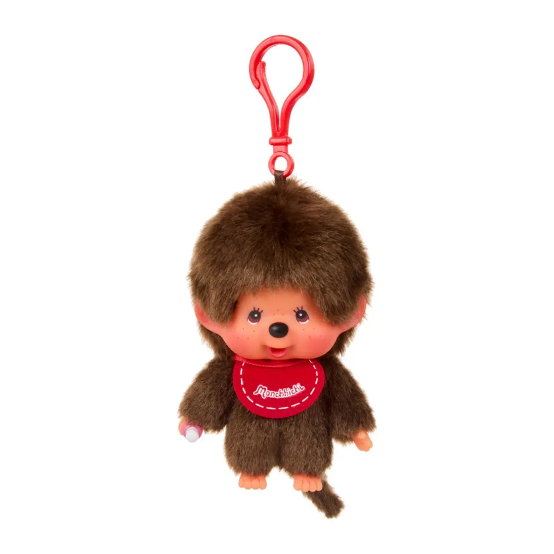 Monchhichi Classic Boy Plush Keychain, Kawaii Miniature Collectible Doll Charm with Snap Hook for Bags and Keys, Keychain Charm, Soft Doll Keychain