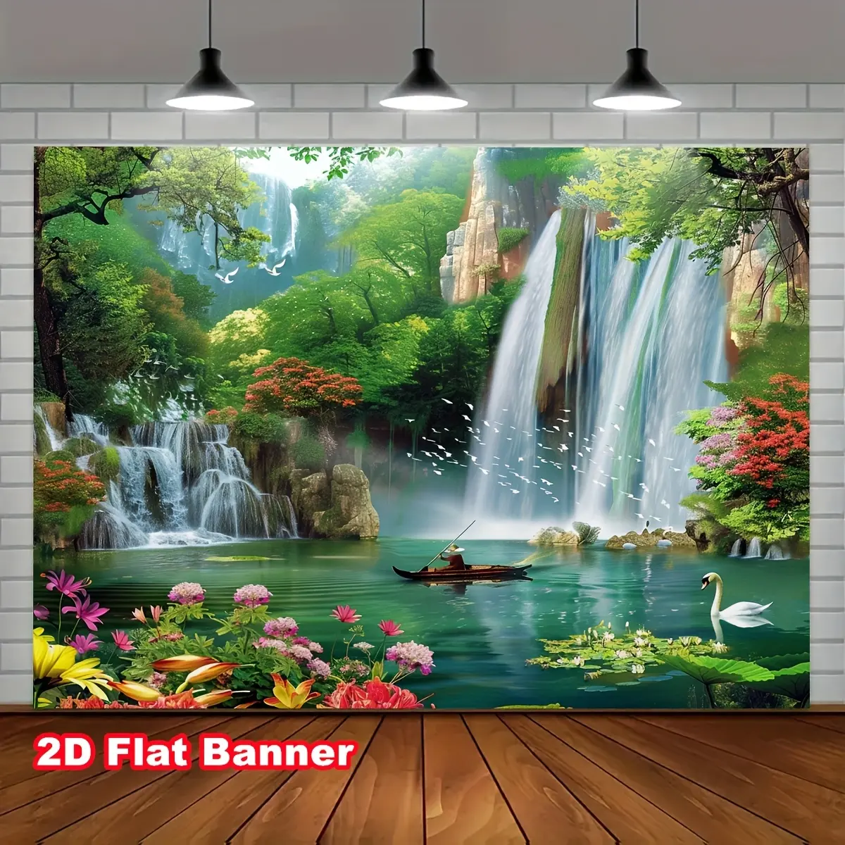 1pc Polyester Floral Print Vivid Wall Mural - Vibrant Flower & Waterfall Backdrop, Room Decor, Decor Inspo, Ideal for Living Room, Photo Booth Backdrops