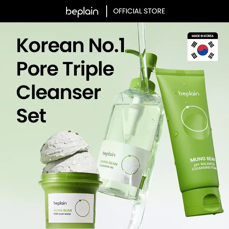 [VIRAL] Mung Bean Original Trio 3PC Set: Cleansing Oil, Cleansing Foam, Clay Mask - Gentle Deep Pore Cleansing & Kbeauty Exfoliant Face Mask, Skin Repair with Mung Bean Complex for All Skin Types