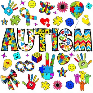 Autism DTF Transfer for T-Shirts - Colorful Puzzle Pieces & Heart Designs for Customizable Clothing