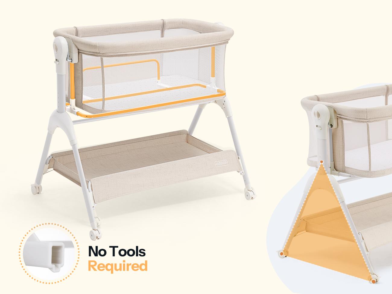 HARPPA Baby Bassinet 3-in-1 Rocking Cuddly Sway & Bedside storage Sleeper with Mattress Cover No Sheet for Cozy Nights Unisex Design Portable Sleeping Cot toddler bed