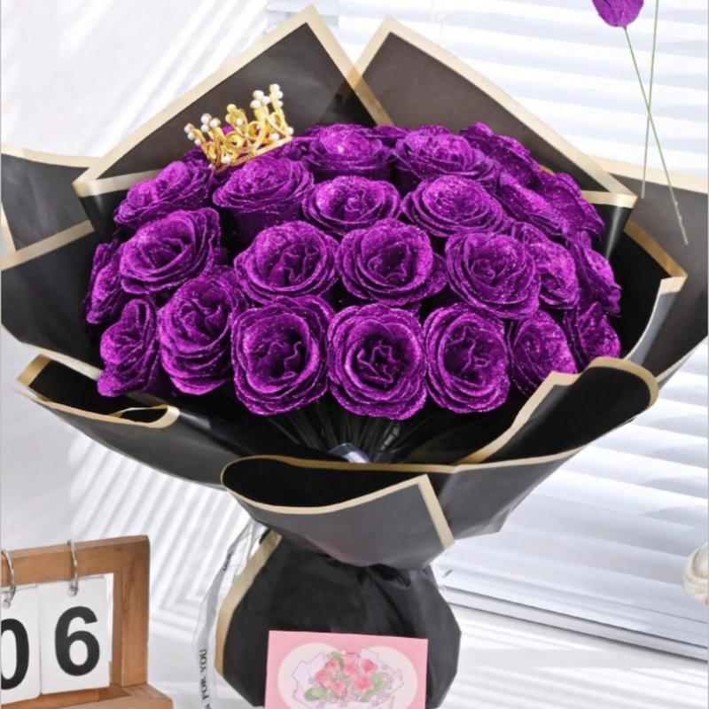 MEHELANY Sparkling Artificial Rose Bouquet – 20 Red Roses, 2.76” DIY Gift Set