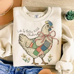 Life Better With Chicken, Wildflower Chicken Sweatshirt , Wildflower Chicken Shirt, Chicken  Lover, Chicken Bow,Chicken  , Gift for Him for Her