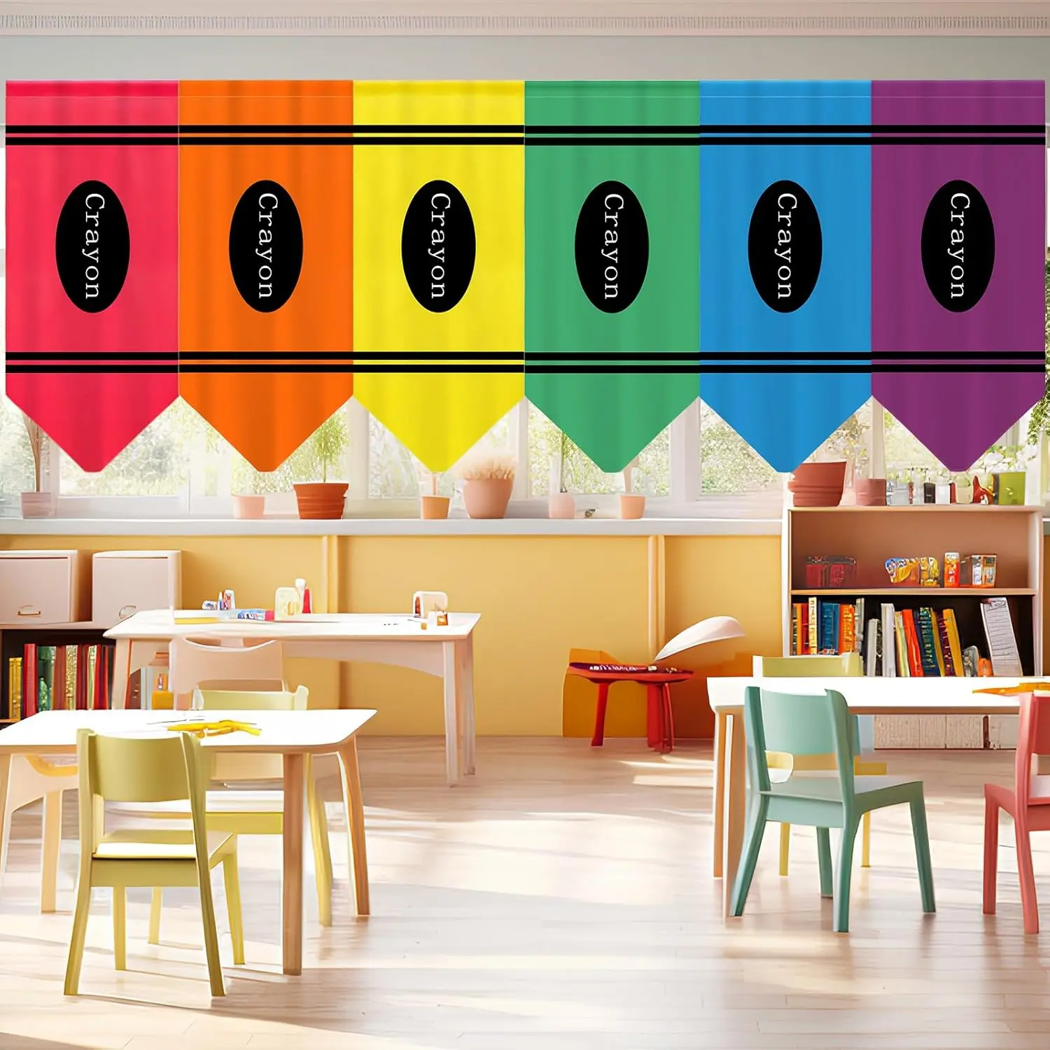 6/8 Pcs Classroom Curtains with Rainbow Crayon & Colorful Pencil Design, Back to School Decorative Storage Cover for Cubbies, Shelves, First Day of School Decor for Kindergarten Primary Daycare, Decoration, Home Decoration Curtain