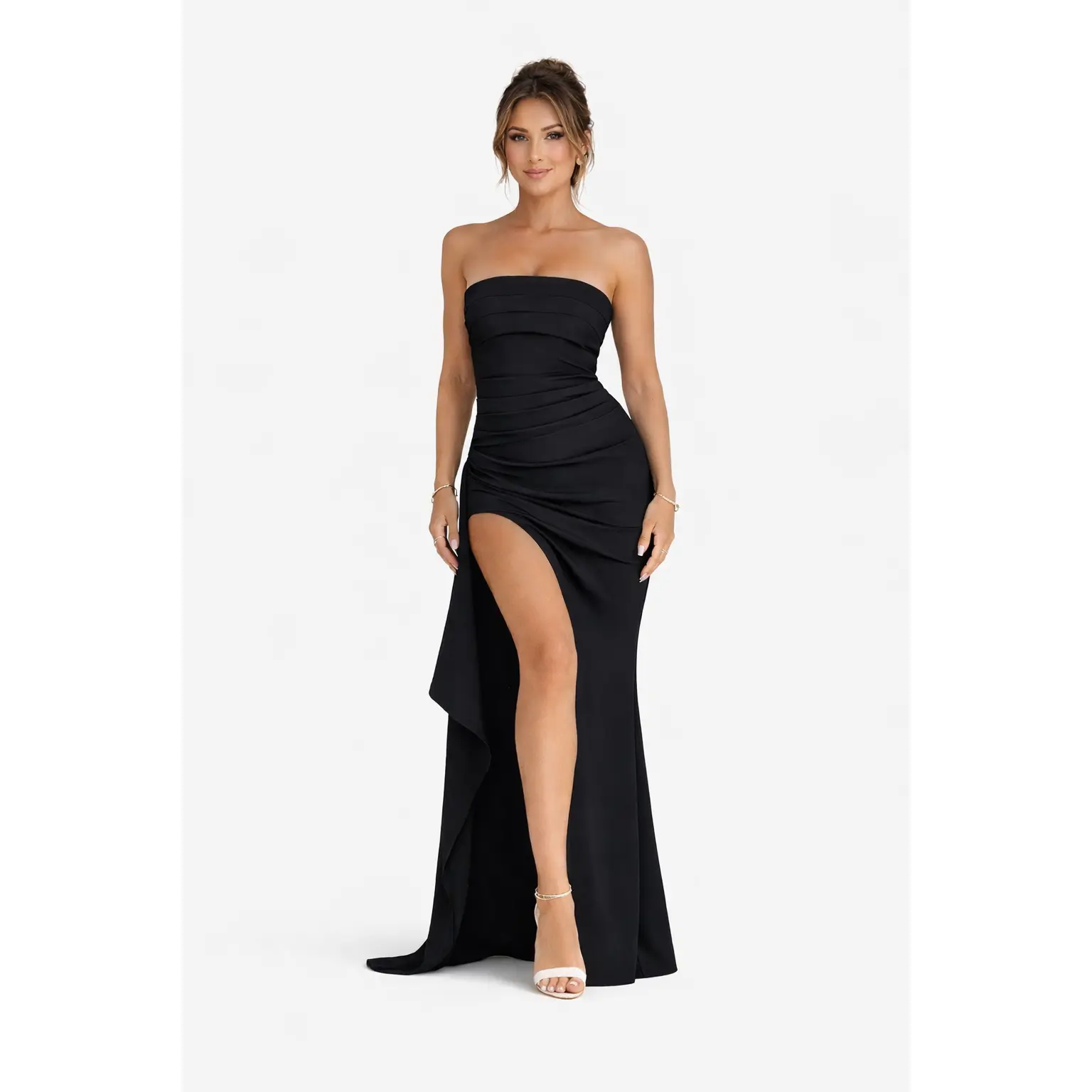 Midnight Sculpt Strapless Slit Maxi Dress – Elegant Party & Vacation Gown