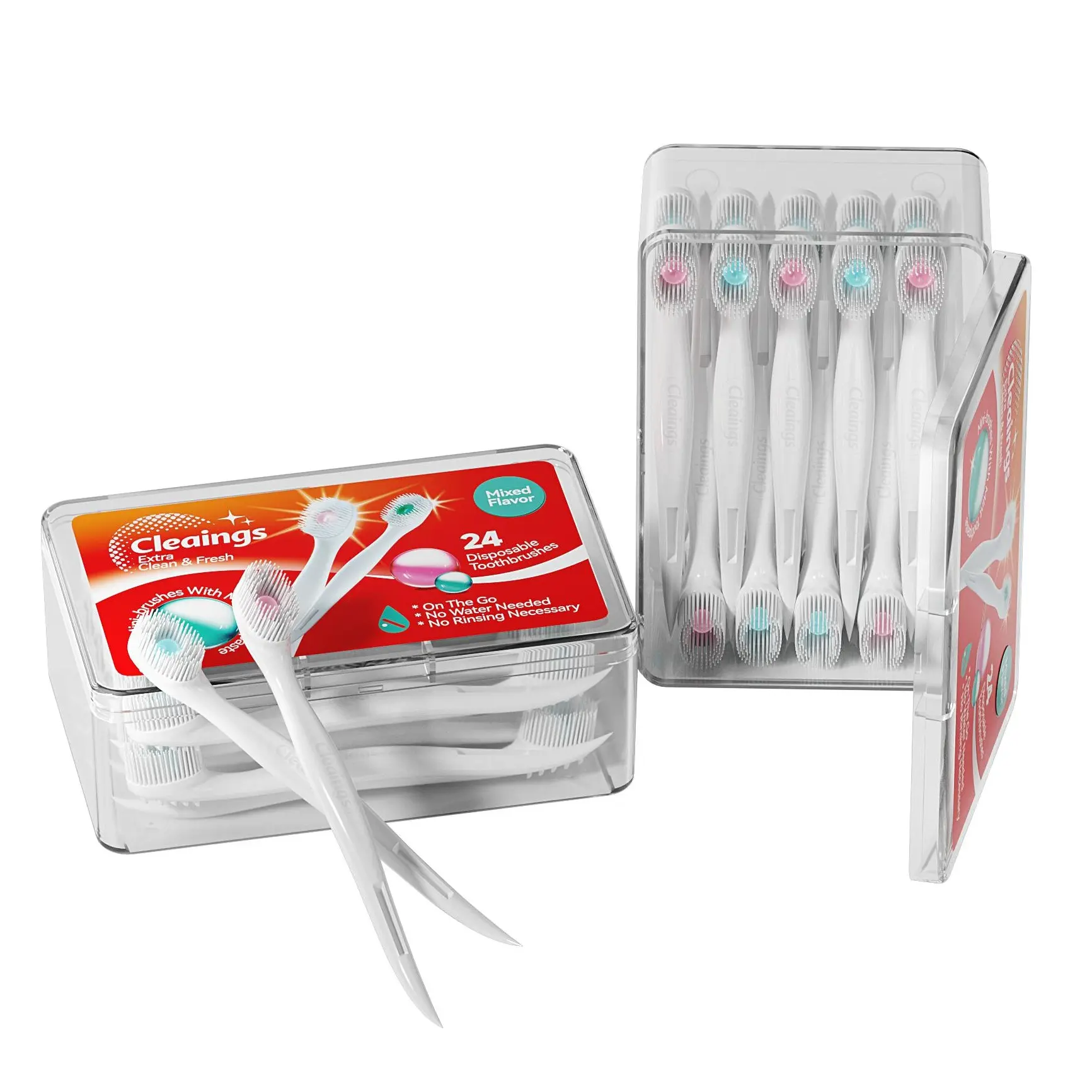 CLEAINGS 4-in-1 Portable Mini Oral Care Capsule Set - Soft Bristle Toothbrushes, Toothpaste, Toothpick, Tongue Scraper (Mint Flavor, 24 Count) for Travel Smile Care, Tongue Scraper Toothbrushes, Travel Toothbrush Toothbrushes