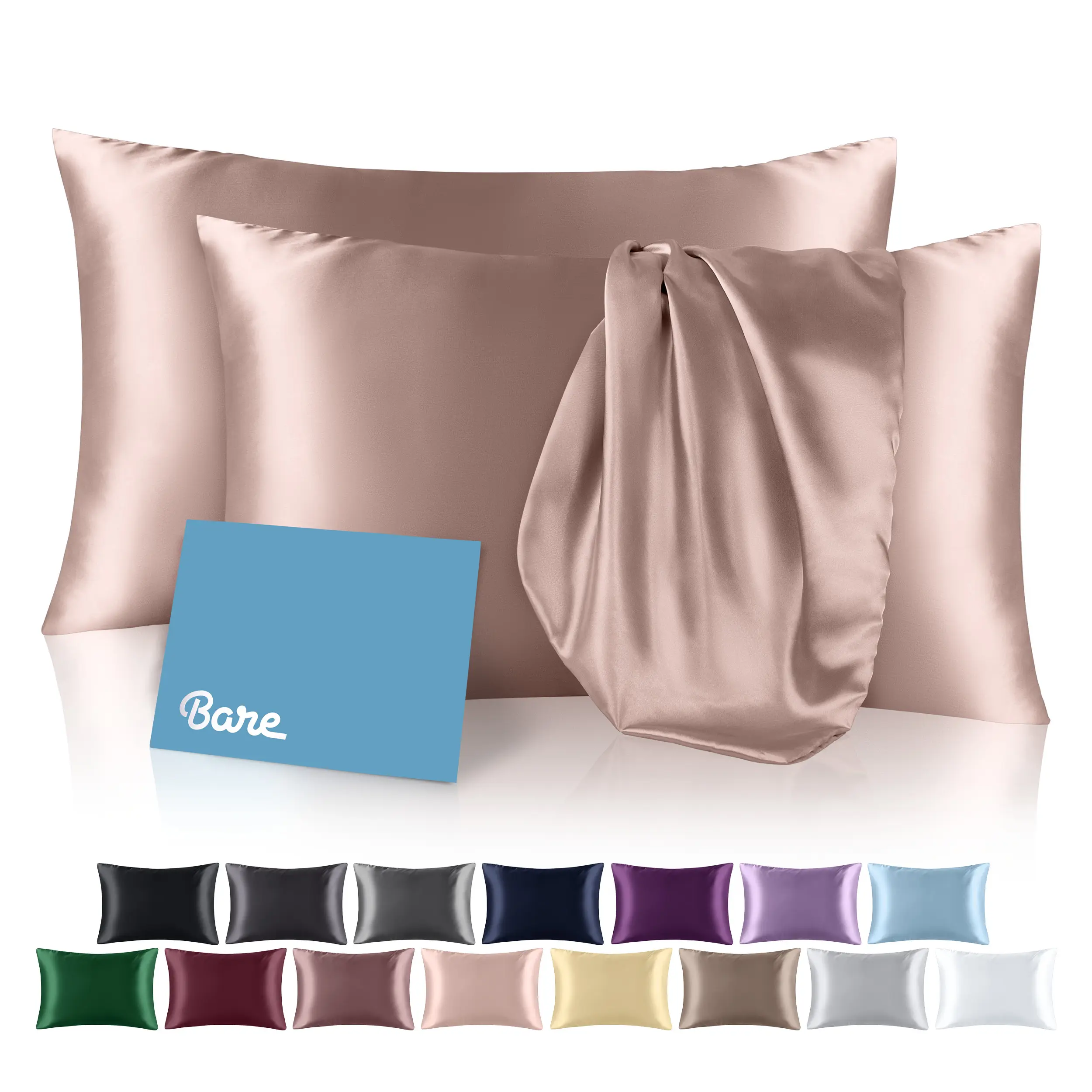Bare Home 2-Piece Satin Pillowcase Set with Zipper Closure, Pink Bed Sheets, Two Piece