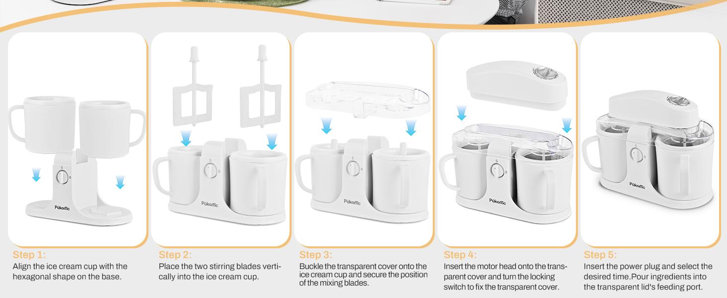 Pukomc Ice Cream Maker Machine for Home Use with Two Ice Cream Bowls Simple Operation Easy to Clean White Easy Fast Use Perfect Dessert,The best Christmas New Year gift summerwins
