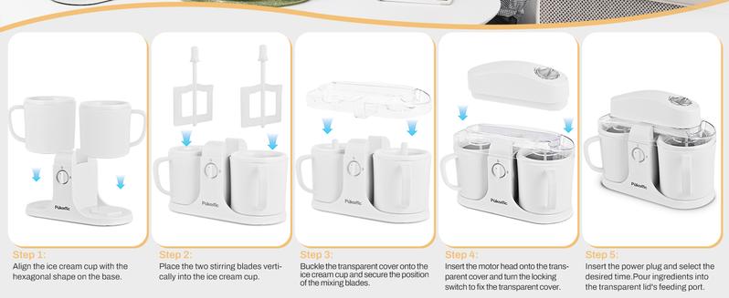 Pukomc Ice Cream Maker Machine for Home Use with Two Ice Cream Bowls Simple Operation Easy to Clean White Easy Fast Use Perfect Dessert,The best Christmas New Year gift