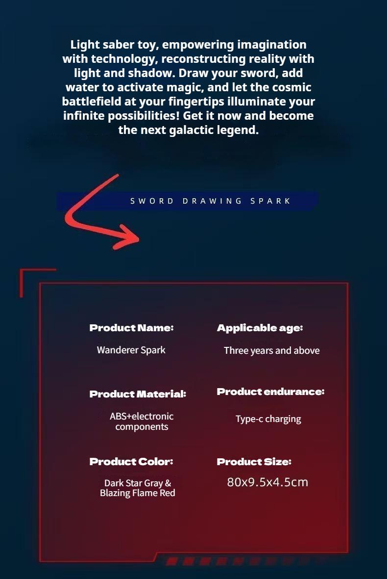 In Stock Spark Edition DKD 31.5" Cyberpunk SparkBlade Lightsaber Toy with Sound & Fog, Eight-Color Streaming Light Effect, Type-C Rechargeable for Rave, Cosplay & Display Perfect Easter Gift