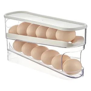 UFORU Auto-Rolling Egg Dispenser for Refrigerator, Slim Kitchen Storage Organizer with Lid & Handle, Space-Saving Egg Holder for Fridge or Countertop