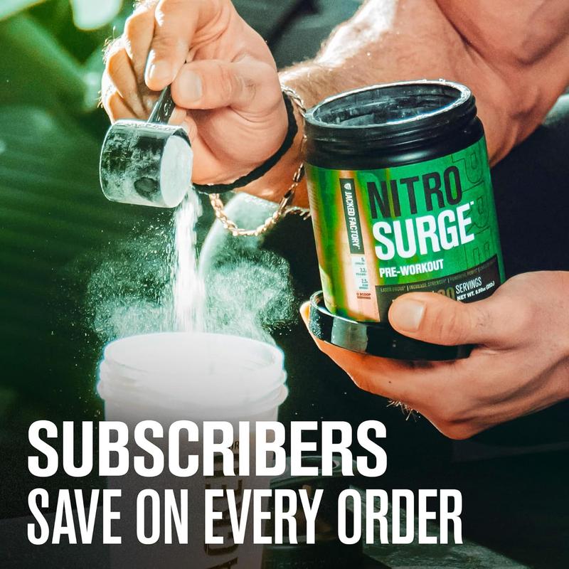 Jacked Factory NITROSURGE Pre Workout Supplement, Clear Focus, Intense Pumps - NO Booster & Powerful Preworkout Energy Powder - 30 Servings, Arctic White