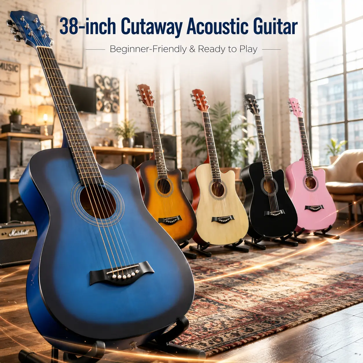 38 Inch Matte Acoustic Guitar | Standard Folk Shape | Oak Top with ABS Saddle | Solid Construction, Pure Tone & Comfortable Feel | For Practice, Performance & Parties | Suitable for Adults & Beginners | Great for Personal Use & Holiday Gifting