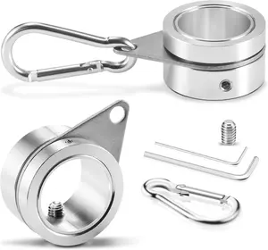 Flag Pole Rings, 1" Spinning Flagpole Ring Clips, 2 Pcs Aluminum Alloy & Steel 360° Rotating anti Wrap Flag Mounting Rings with Snap Carabiners for 0.75-1.02 Inch Diamete Flagpole (Φ1, Silver) BONWIN