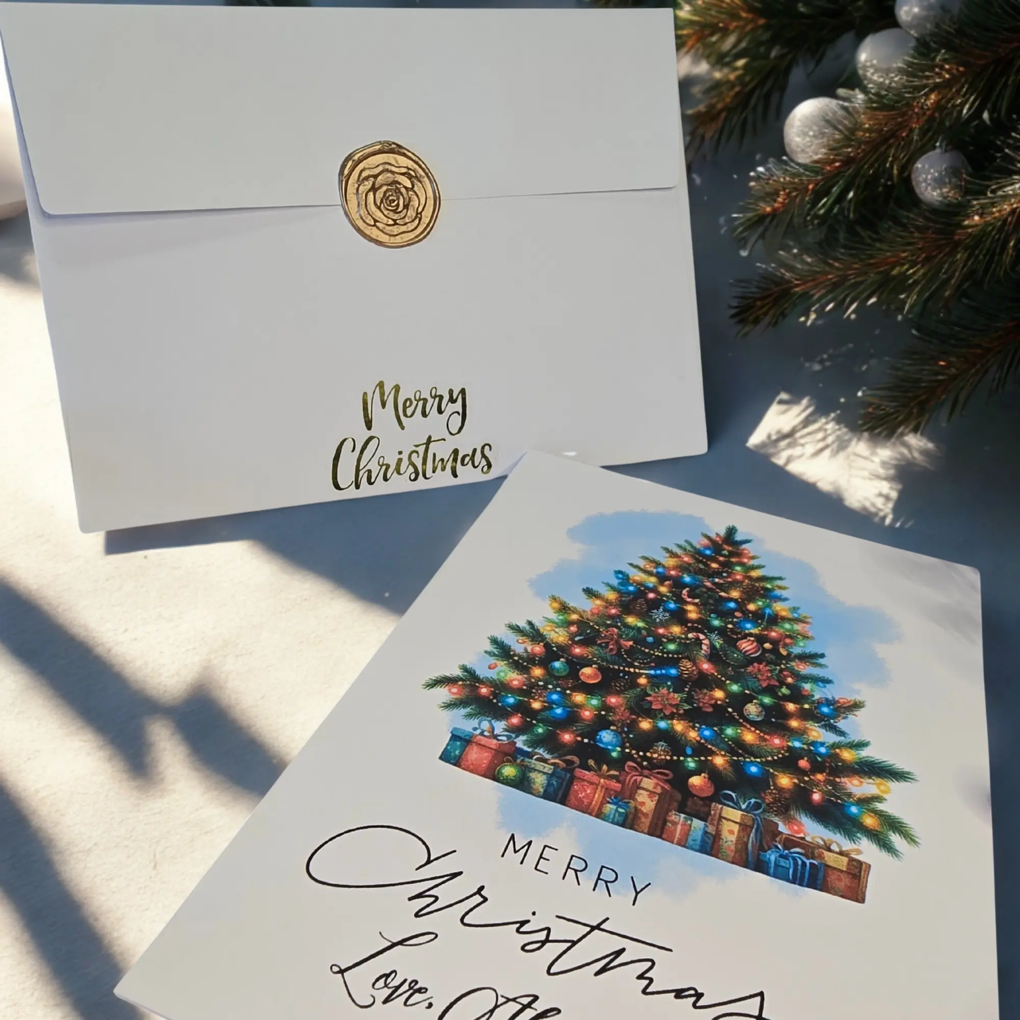 Premium Quality Customizable Christmas Cards with Elegant Wax Seal, Printed Envelope Included for Elegant Greetings to Loved Ones