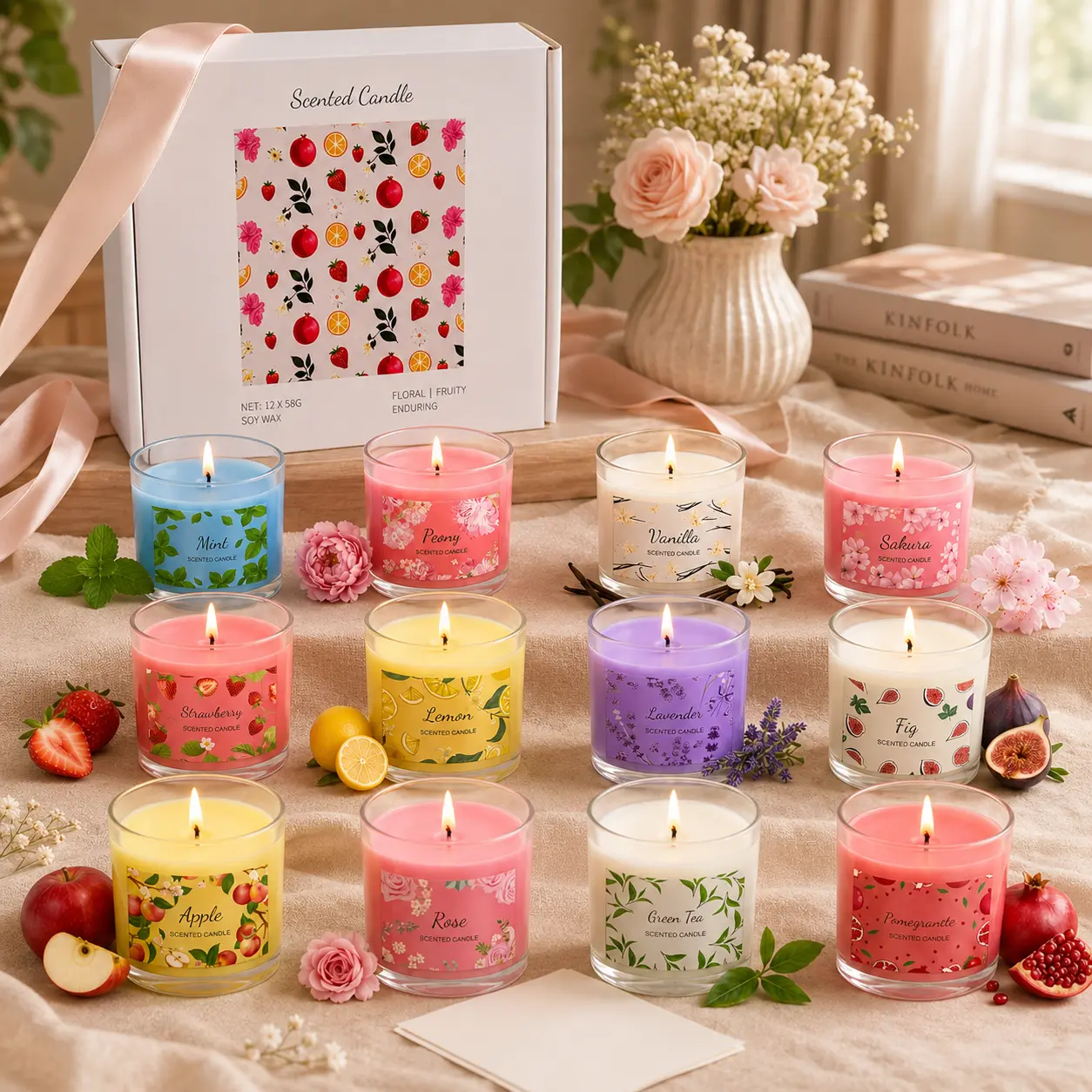 12-Piece Aroma Vanilla Lavender Floral Candle Set - 2.5oz Round Wax Core, Candle Warmer Lamp Compatible, Gift Box Mini Gift Sets for Women, Valentines Day - Home Decor for Autumn, Vanilla Lavender Candle