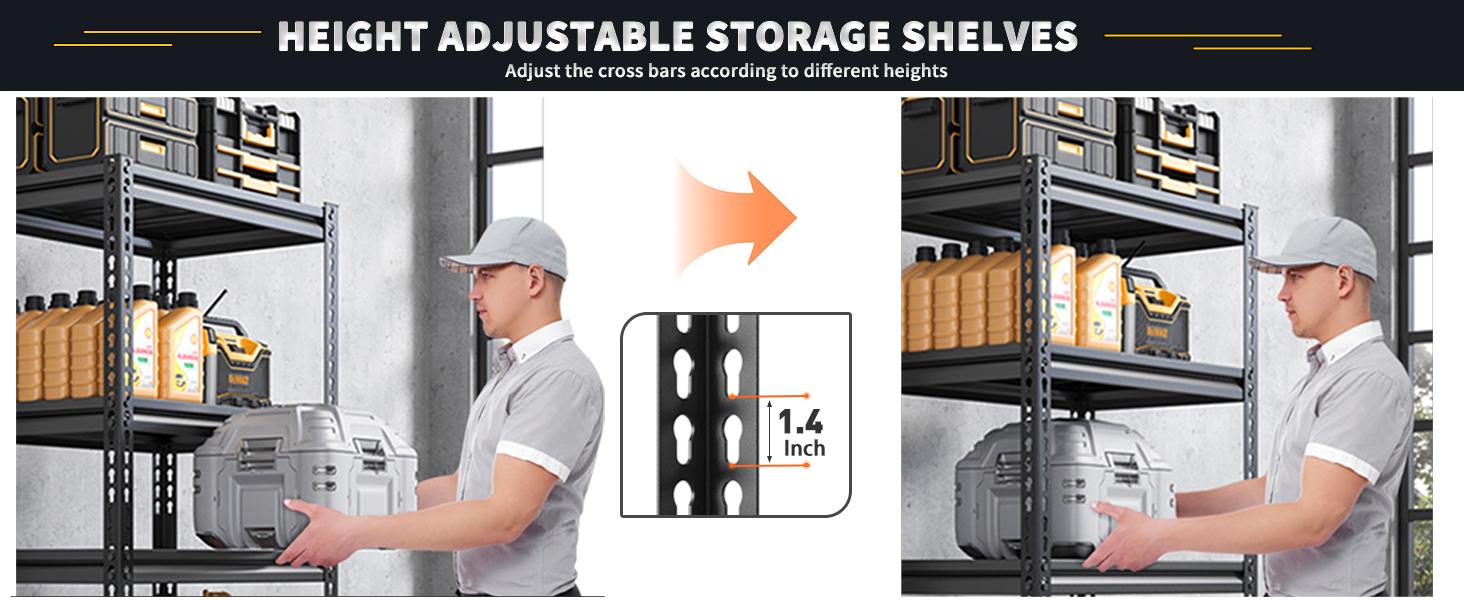 Raybee Furniture  5-Tier Metal Garage Shelving, Loading 2000-2500LBS, 72" Adjustable Heavy Duty Shelves for Storage Garage Shelf Industrial Shelving